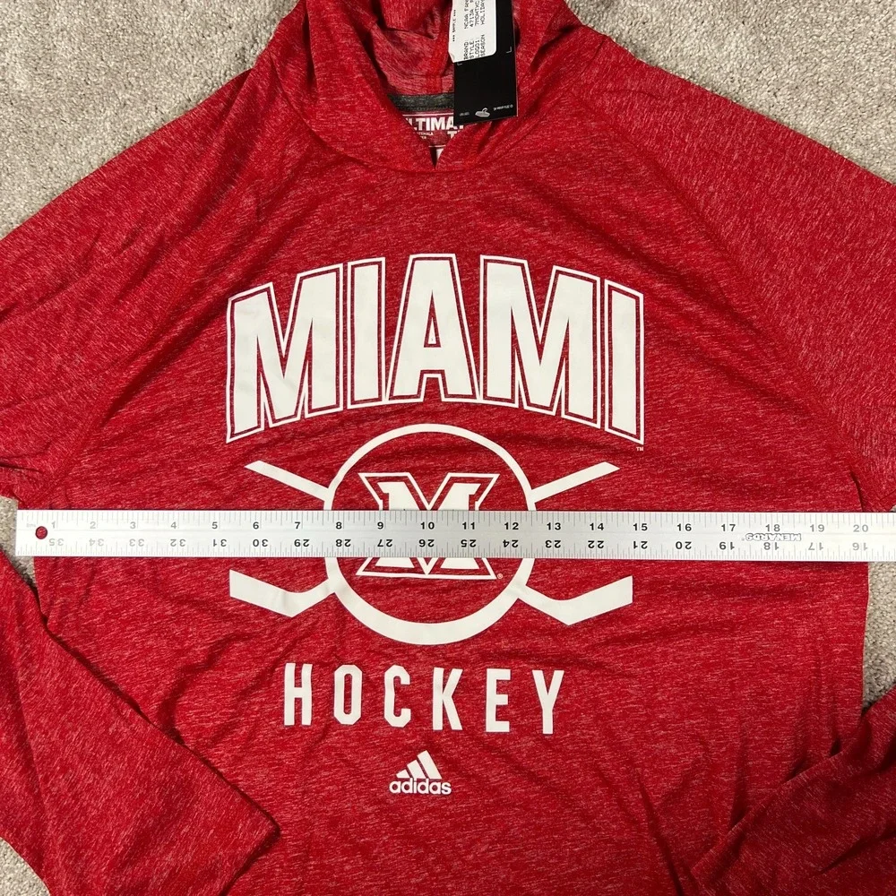 Adidas Mens Large Red‎ Ultimate Tee NCAA Miami Hockey Climalite Hoodie NWT